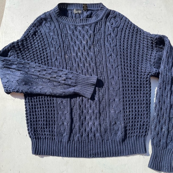 Men's Vintage Structure Sweater Navy Blue Cable Knit XL Defunct 90s Y2K Preppy - Picture 1 of 14